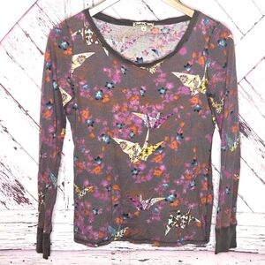 Lucky Tees Floral Papercrane Long Sleeve Shirt *flaw*
